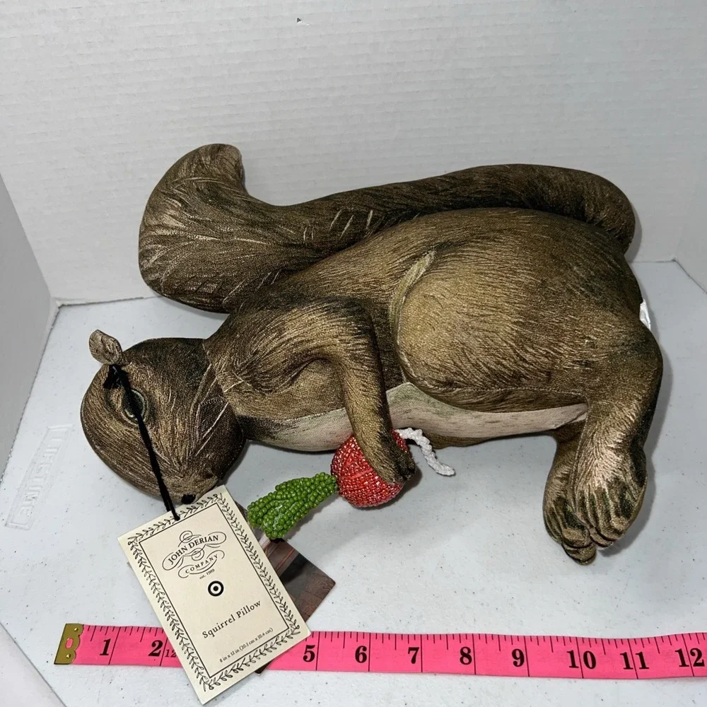 John Derian for Target 2025 Plush Woodland Squirrel holding Radish Pillow 11